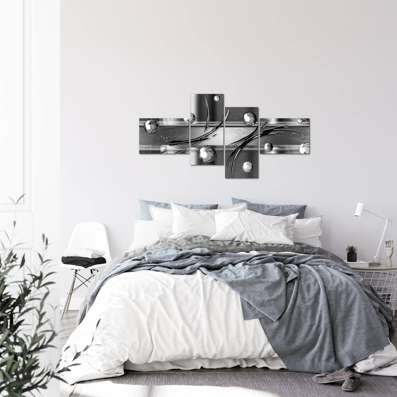 Runa Art Wandbilder Set XXL Abstrakt Wohnzimmer Schlafzimmer Grau Schwarz Weiss 4 Teilig - Made in Germany - 109545c
