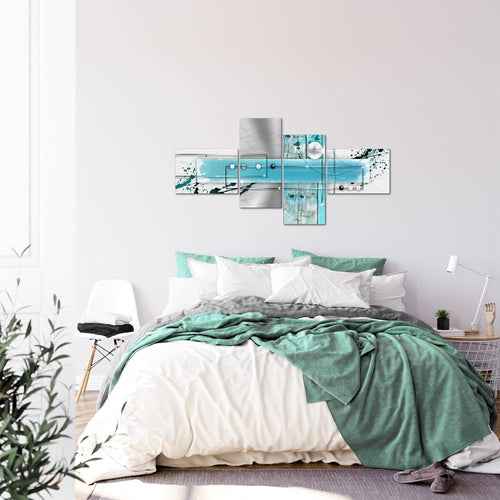 Runa Art Wandbilder Set XXL Abstrakt Wohnzimmer Grau Türkis 4 Teilig - Made in Germany - 107845a