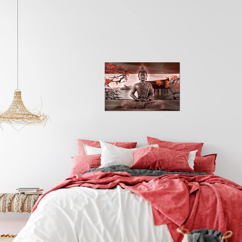 Runa Art Bild Buddha Feng Shui Modern Wandbilder Wohnzimmer Schlafzimmer 1 Teilig - Made In Germany - Sakura Rot Flur 503215a