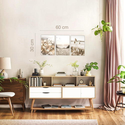Novart Quadros Boho Erba della pampa - Completamente Pronto Da Appendere - Soggiorno Camera da letto Corridoio Decorazione Elegante - Set 3 Pezzi Beige - N035330a