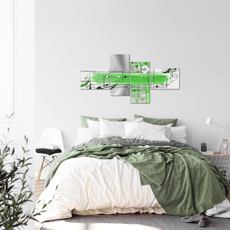 Runa Art Wandbilder Set XXL Abstrakt Wohnzimmer Grau Grün Weiss 4 Teilig - Made in Germany - 107845c