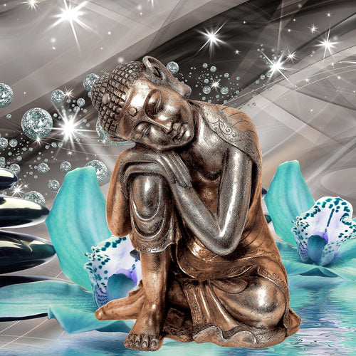 Runa Art Bild Buddha Orchidee Modern Wandbilder Wohnzimmer Schlafzimmer 1 Teilig - Made In Germany - Abstrakt Türkis Grau Flur 505315b
