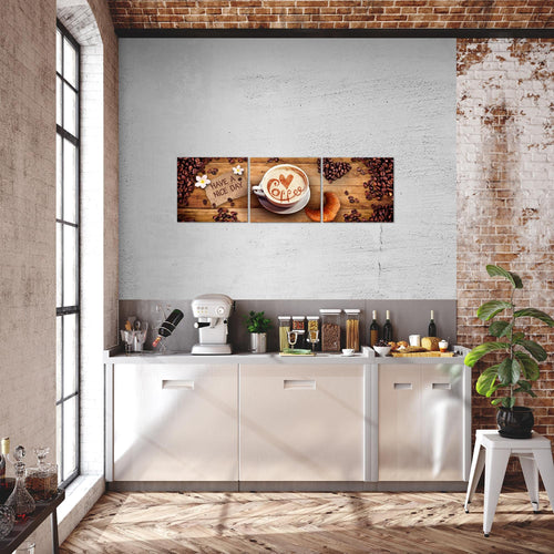 Runa Art - Bilder Küche Kaffee 120 x 40 cm 3 Teilig Wandbild auf Vlies Leinwand Braun Mehrteilig Modern 501233a
