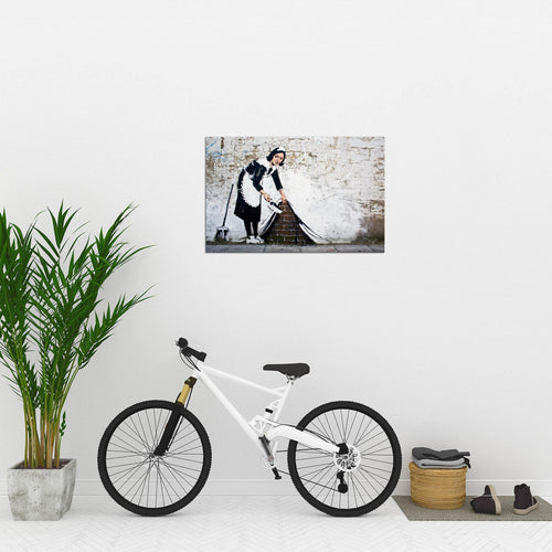 Runa Art Bild Maid Banksy Modern Wandbilder Loft Wohnzimmer 1 Teilig - Made In Germany - Street Art Grau Flur 301715b