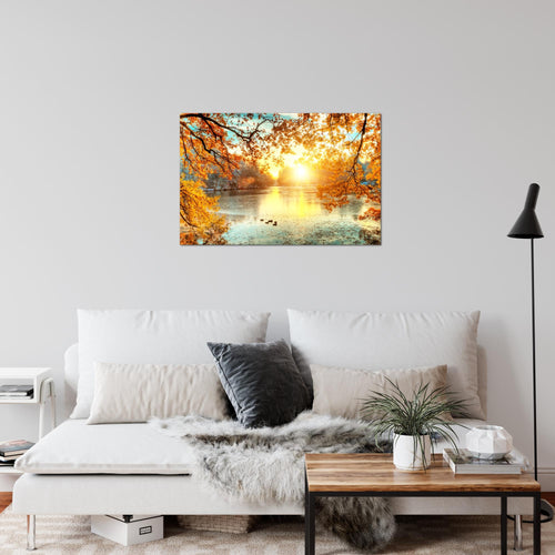 Runa Art Bild Sonniger Wald Modern Wandbilder Wohnzimmer Schlafzimmer 1 Teilig - Made In Germany - Wald Natur Orange Gelb Flur 050015a