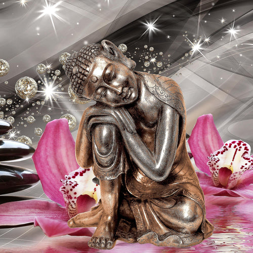 Runa Art Bild Buddha Orchidee Modern Wandbilder Wohnzimmer Schlafzimmer 1 Teilig - Made In Germany - Diamant Beige Rosa Flur 505315a
