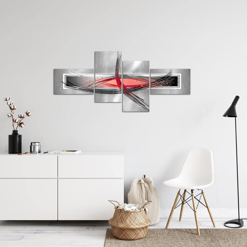 Runa Art Wandbilder Set XXL AbstraktWohnzimmer Schlafzimmer Grau Rot 4 Teilig - Made in Germany - 103645b