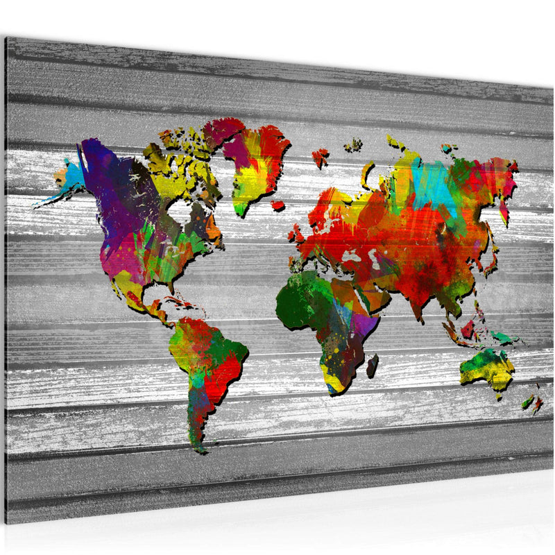 Runa Art Bild Weltkarte Modern Wandbilder Wohnzimmer Büro 1 Teilig - Made In Germany - Kontinente Holz Bunt Flur 105415b