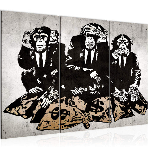 Runa Art Wandbilder Street Art Affen Bild XXL Loft Wohnzimmer Grau Duke of Lancaster UK 120 x 80 cm 3 Teilig 303431b