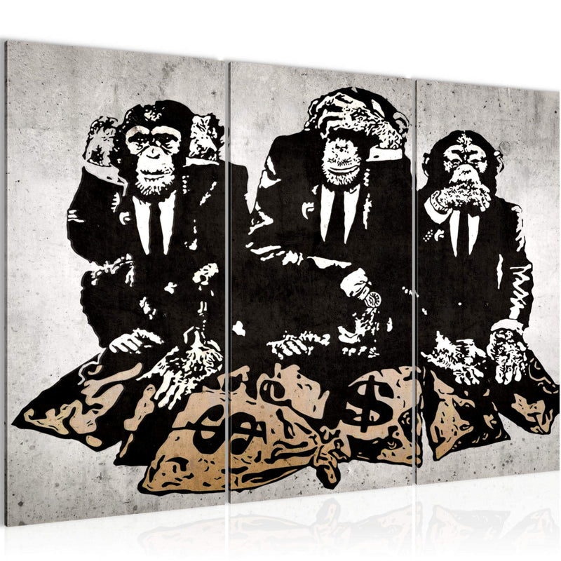 Runa Art Wandbilder Street Art Affen Bild XXL Loft Wohnzimmer Grau Duke of Lancaster UK 120 x 80 cm 3 Teilig 303431b