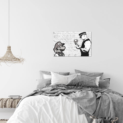 Runa Art Bild Mario and Cop Banksy Modern Wandbilder Jugendzimmer Wohnzimmer 1 Teilig - Made In Germany - Art Schwarz Weiss Flur 006515c
