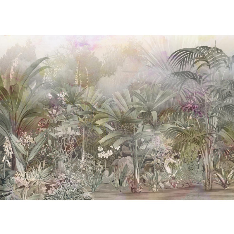 Novart Fototapete Dschungel 396 x 280 cm Wandtapete Blätter Blumen Grün Grau Wohnzimmer Schlafzimmer - N9123012a