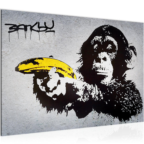 Runa Art Bild Monkey Banana Gun Modern Wandbilder Loft Wohnzimmer 1 Teilig - Made In Germany - Street Art Graffiti Grau Flur 302815a