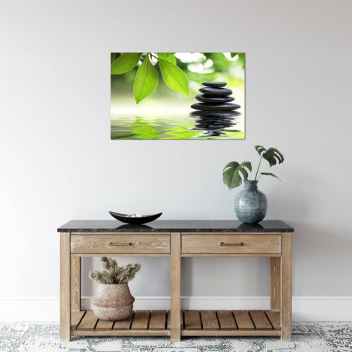 Runa Art Bild Feng Shui Steine Modern Wandbilder Wohnzimmer Schlafzimmer 1 Teilig - Made In Germany - Zen Spa Grün Flur 501115a