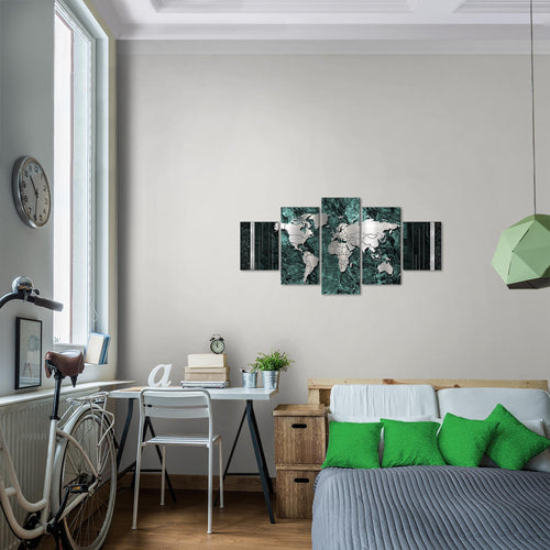 Runa Art - Bilder Weltkarte 200 x 100 cm 5 Teilig XXL Wanddekoration Design Blau 107351b