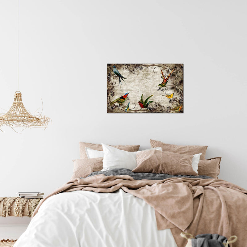 Runa Art Bild Vintage Vogel Modern Wandbilder Wohnzimmer Schlafzimmer 1 Teilig - Made In Germany - Abstrakt Beige Braun Flur 108615a