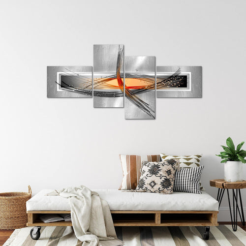 Runa Art Wandbilder Set XXL AbstraktWohnzimmer Schlafzimmer Grau Gelb 4 Teilig - Made in Germany - 103645a