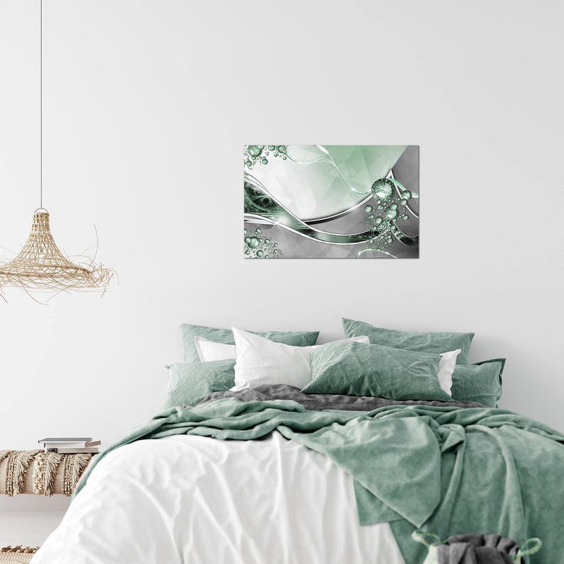Runa Art Bild Abstrakt Modern Wandbilder Wohnzimmer 1 Teilig - Made In Germany - Diamant Silber Grün Flur 109115b