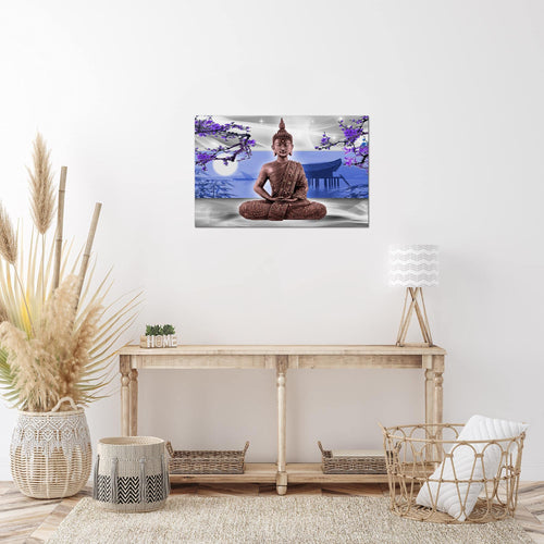 Runa Art Bild Buddha Feng Shui Modern Wandbilder Wohnzimmer Schlafzimmer 1 Teilig - Made In Germany - Bambus Blau Grau Flur 504915b