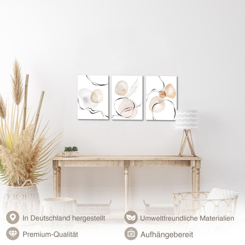 Novart Quadros Astratto Moda - Completamente Pronto Da Appendere - Soggiorno Camera da letto Decorazione Elegante - Set 3 Pezzi Bianco Beige - N039330a