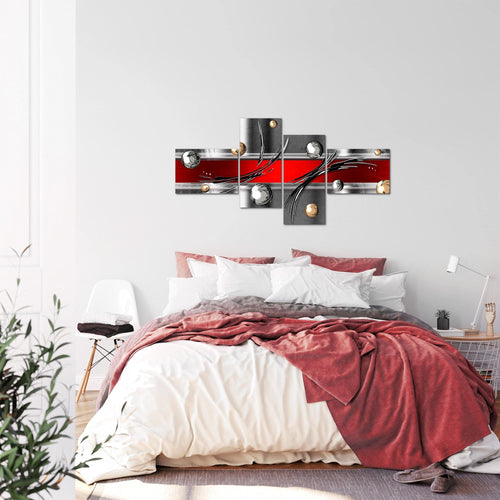Runa Art Wandbilder Set XXL Abstrakt Wohnzimmer Schlafzimmer Grau Rot Silber 4 Teilig - Made in Germany - 109545a