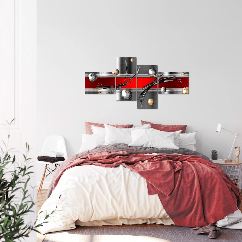 Runa Art Wandbilder Set XXL Abstrakt Wohnzimmer Schlafzimmer Grau Rot Silber 4 Teilig - Made in Germany - 109545a