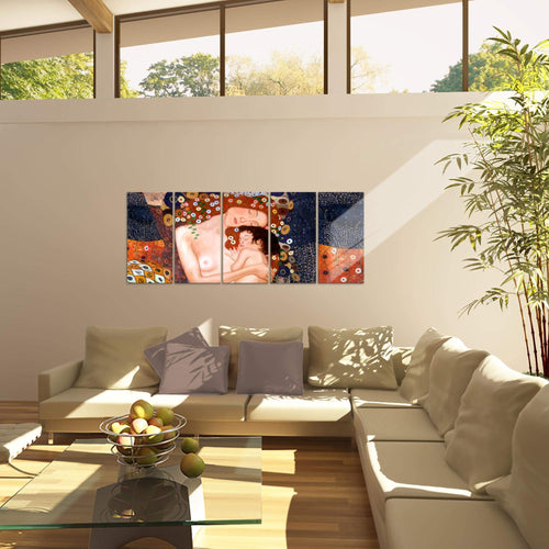 Runa Art Wandbild XXL Gustav Klimt Mutter und Kind Wohnzimmer 200 x 80 cm Braun 5 Teilig - Made in Germany - 700255a