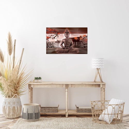 Runa Art Bild Buddha Feng Shui Modern Wandbilder Wohnzimmer Schlafzimmer 1 Teilig - Made In Germany - Sakura Rot Flur 503215a