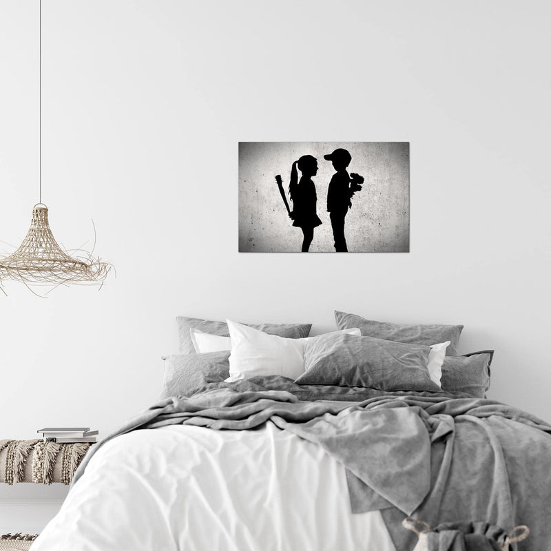 Runa Art Bild Junge trifft Mädchen Modern Wandbilder Loft Wohnzimmer 1 Teilig - Made In Germany - Street Art Grau Flur 302115a