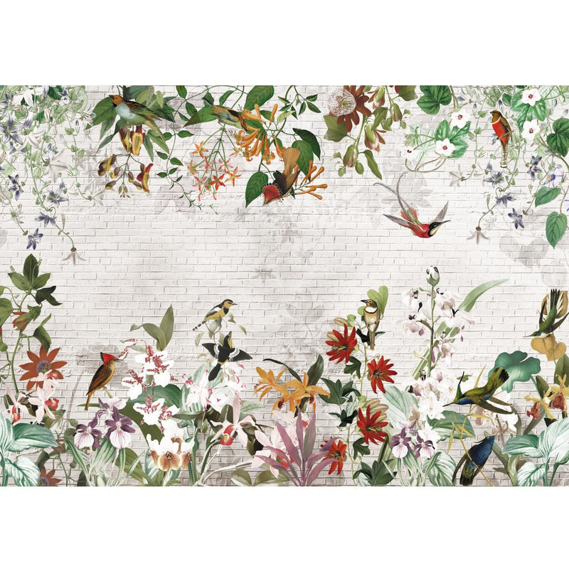 Novart Fototapeten 396 x 280 cm Blumen Vögel - Vlies Wanddekoration Wohnzimmer Schlafzimmer - Deutsche Manufaktur - Blätter Pflanze N9125012a