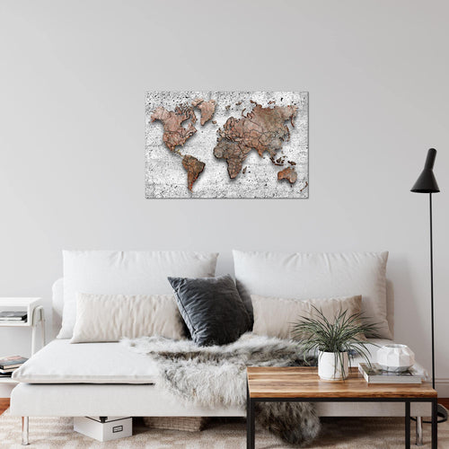 Runa Art Bild Weltkarte 3D Effekt Modern Wandbilder Wohnzimmer Büro 1 Teilig - Made In Germany - Kontinente Beton Grau Flur 107715b