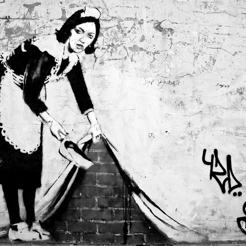 Runa Art Bild Maid Banksy Modern Wandbilder Loft Wohnzimmer 1 Teilig - Made In Germany - Art Schwarz Weiss Flur 301715c
