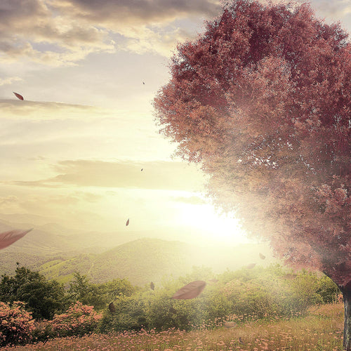Runa Art - Bilder Herbst Baum Herz 200 x 100 cm 5 Teilig XXL Wanddekoration Design Lila Violett 605851b