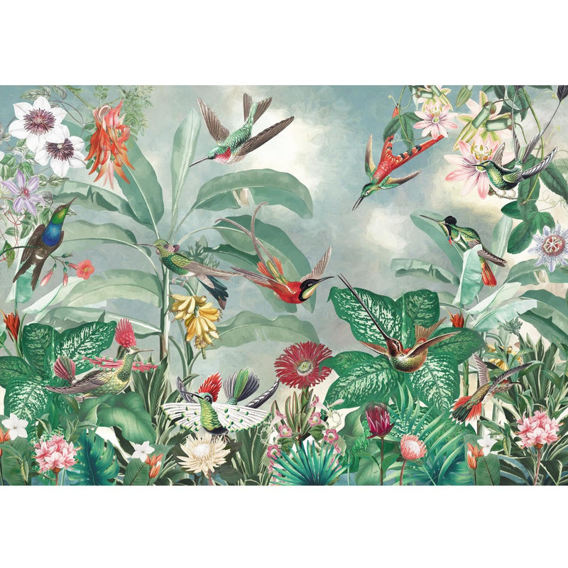 Novart Fototapete Blumen 396 x 280 cm Wandtapete Blumenwiese Vögel Wohnzimmer Schlafzimmer - N9127012a