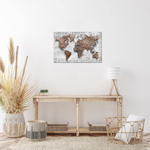 Runa Art Bild Weltkarte 3D Effekt Modern Wandbilder Wohnzimmer Büro 1 Teilig - Made In Germany - Kontinente Beton Grau Flur 107715b