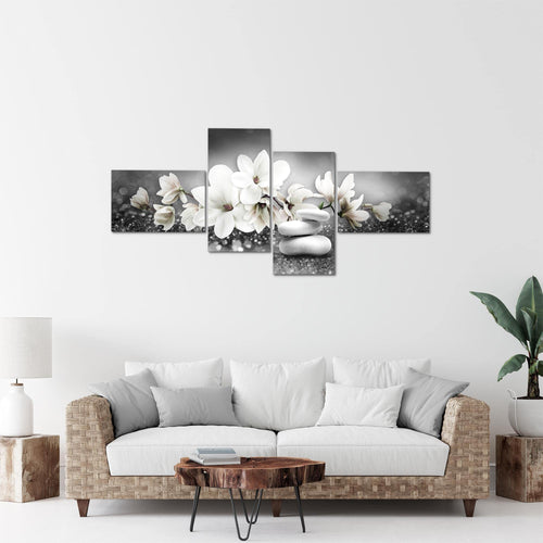 Runa Art Bild Modern Blumen Magnolien - Made in Germany - Wandbilder Abstrakt Grau Türkis 4 Teilig 035442b