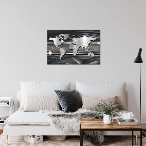 Runa Art Bild Weltkarte Modern Wandbilder Wohnzimmer Büro 1 Teilig - Made In Germany - Abstrakt Schwarz Weiss Flur 107915a