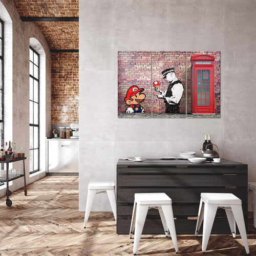 Runa Art Wandbilder Mario And Cop Bild XXL Jugendzimmer Wohnzimmer Rot Braun Streetart 120 x 80 cm 3 Teilig 032931a