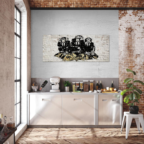 Runa Art Wandbild Street Art Affen 1 Teilig 100 x 40 cm Modern Bild auf Vlies Leinwand Duke of Lancaster UK Loft Wohnzimmer Grau 303412a