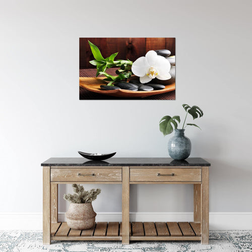 Runa Art Bild Feng Shui Orchidee Modern Wandbilder Wohnzimmer Schlafzimmer 1 Teilig - Made In Germany - Steine Braun Grün Flur 502315a