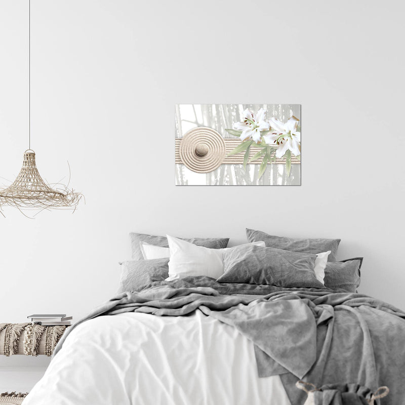 Runa Art Bild Feng Shui Lilie Modern Wandbilder Wohnzimmer Schlafzimmer 1 Teilig - Made In Germany - Relax Grau Beige Flur 501115c