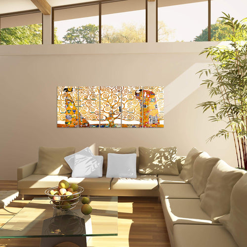 Runa Art Bild Gustav Klimt Baum des Lebens Wandbilder auf Vlies Leinwand 5 Teilig Wanddekoration Wohnzimmer 700056a