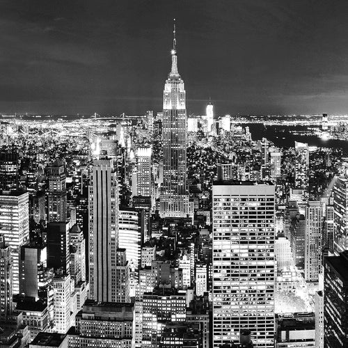 Runa Art Bild Wohnzimmer Büro New York Skyline 5 Teilig Städte Violett Lila Wandbilder auf Vlies Leinwand 036253a