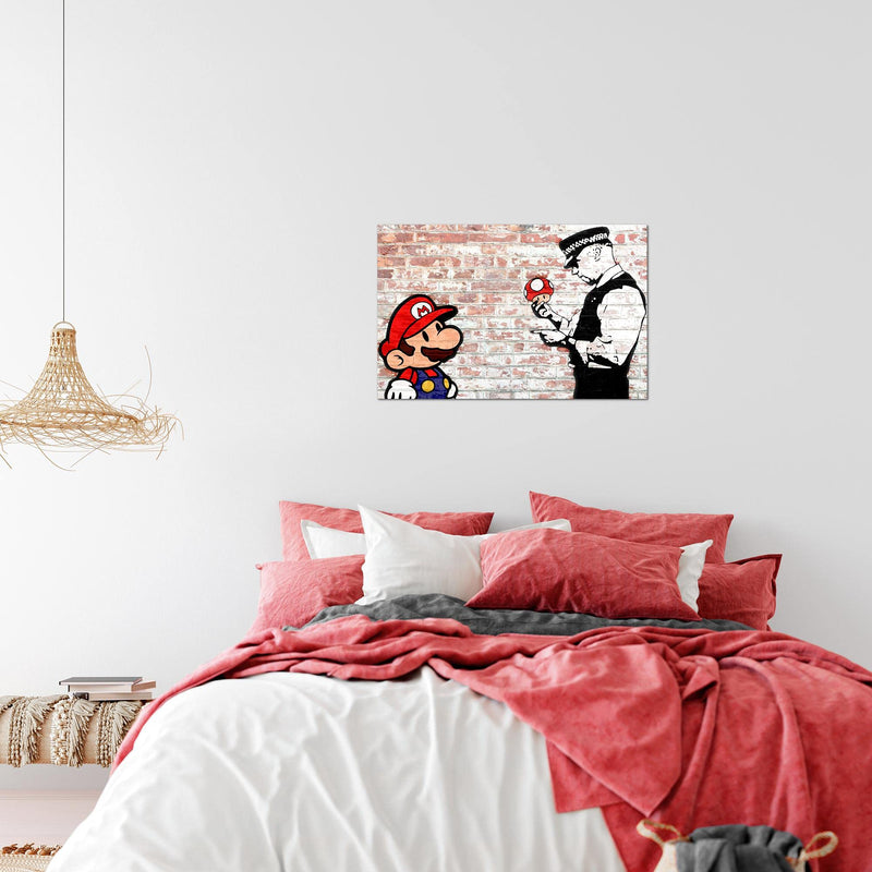 Runa Art Bild Mario and Cop Banksy Modern Wandbilder Jugendzimmer Wohnzimmer 1 Teilig - Made In Germany - Street Art Braun Bunt Flur 006515b