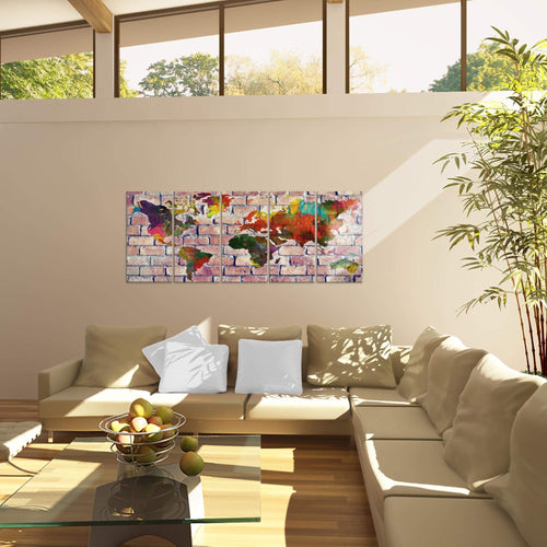 Runa Art Wandbild XXL Weltkarte Büro Wohnzimmer 200 x 80 cm Bunt 5 Teilig - Made in Germany - 106955a