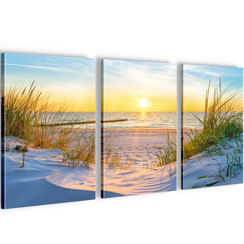 Novart Quadros Spiaggia Mare Boho - Completamente Pronto Da Appendere - Soggiorno Camera da letto Corridoio Decorazione Elegante - Set 3 Pezzi Blu Beige - N034730b