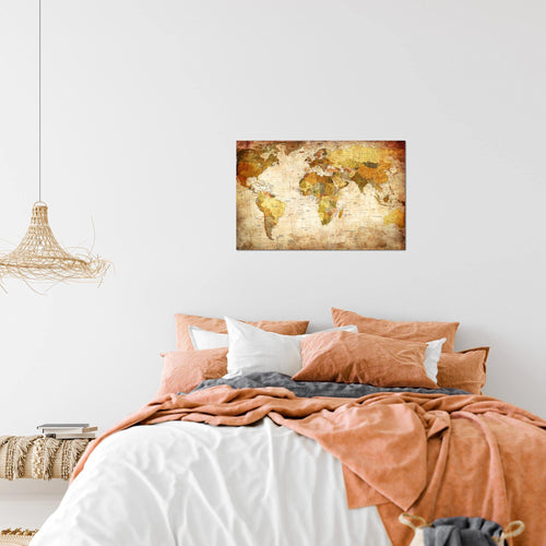 Runa Art Bild Weltkarte Modern Wandbilder Wohnzimmer Büro 1 Teilig - Made In Germany - Vintage Antik Gold Flur 103415a