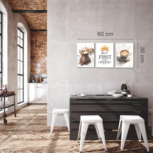 Novart Quadros Cucina Caffè - Completamente Pronto Da Appendere - Soggiorno Camera da letto Decorazione Elegante - Set 3 Pezzi Marrone Bianco - N039930b