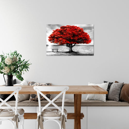 Runa Art Bild Strand Sonnenuntergang Modern Wandbilder Wohnzimmer Schlafzimmer 1 Teilig- Made In Germany - Strand Baum Grau Rot Flur 050615a