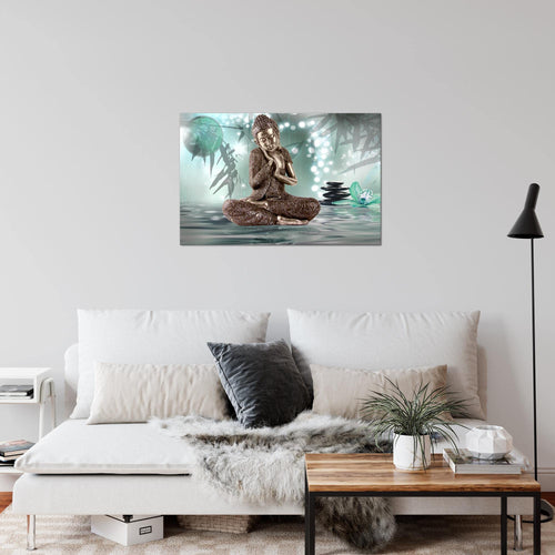 Runa Art Bild Buddha Feng Shui Modern Wandbilder Wohnzimmer Schlafzimmer 1 Teilig - Made In Germany - Relax Türkis Grau Flur 503415c